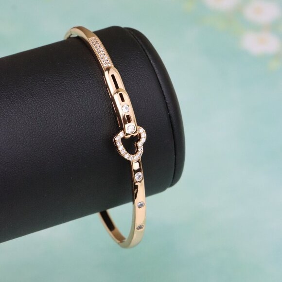 Rose Gold Bangle with Crystal Heart Centerpiece, Elegant Bracelet, XPBL0601 - Picture 7 of 12